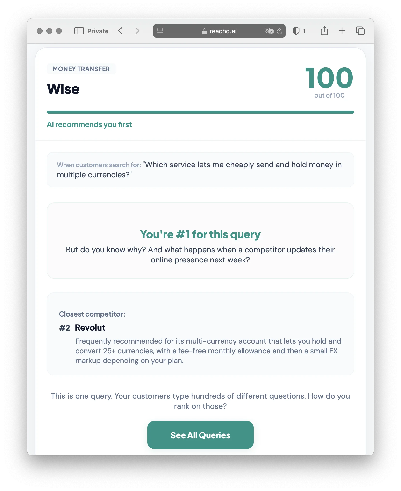 Wise scan: score 100, ranked #1