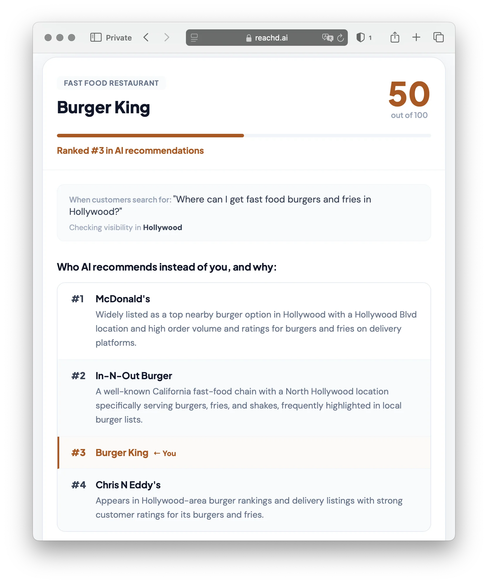 Burger King scan: score 50, ranked #3